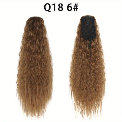 Long Curly Drawstring Ponytail For Women, 55.88cm Black Curly Ponytail Hair Extension, Synthetic Clips In Drawstring Ponytail For Daily Use (Natural Black)