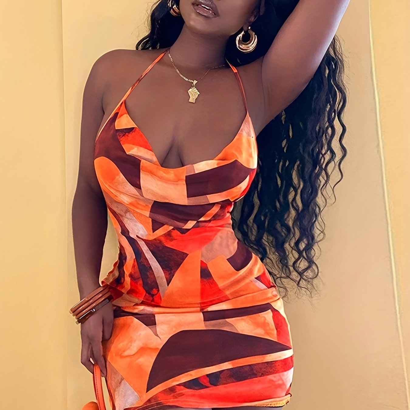 Floral Print Halter Neck Dress, Sexy Backless Bodycon Dress For Spring & Summer, Women's Clothing