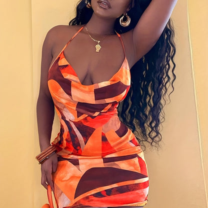 Floral Print Halter Neck Dress, Sexy Backless Bodycon Dress For Spring & Summer, Women's Clothing