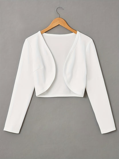 Chic Solid Color Cropped Jacket - Stylish Open Front, Long Sleeve Comfort - Ultra-Versatile Spring & Fall Outwear for Women