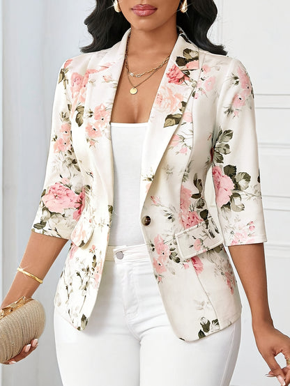 Women'S Floral Print Blazer - Elegant Office to Party Jacket, Structured Fit with Button Front Closure, Non-Stretch Fabric for Fall/Winter, Professional Women, Highquality Material, Work Attire, Fashion Lovers, Stylish Outerw