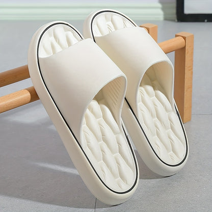 [Comfortable Slides] Comfortable Unisex EVA Slides | Non-Slip Indoor/Outdoor Slippers for Men and Women, Black with White Trim, Textured Sole for Enhanced Grip, Perfect for Home, Bathroom, or Casual Use, House Slippers