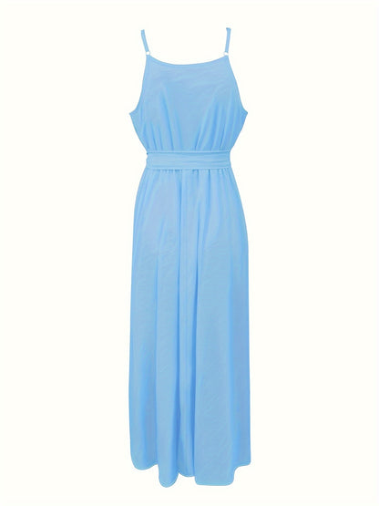 Vibrant Ruffle Trim Cami Dress - Sleeveless, Tie-Waist, Maxi Length, Flowy, Feminine, Summer Essential for Women - Perfect for Outdoor, Party, and Daily Wear