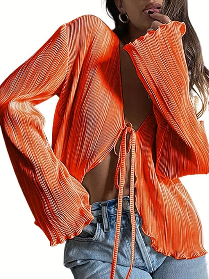 Women's Sheer Mesh Flare Sleeve Crop Top