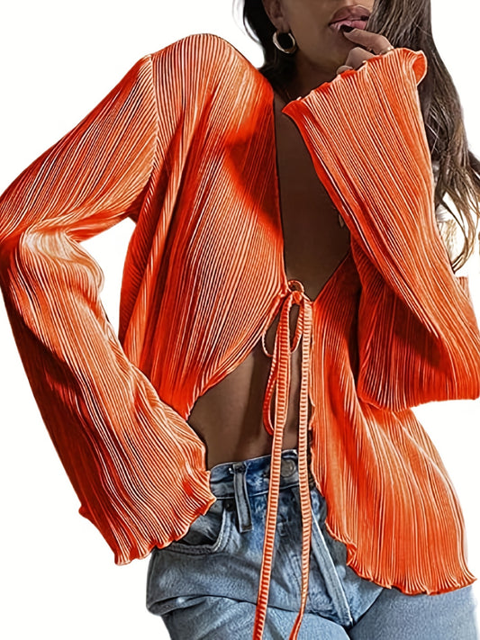 Women's Sheer Mesh Flare Sleeve Crop Top