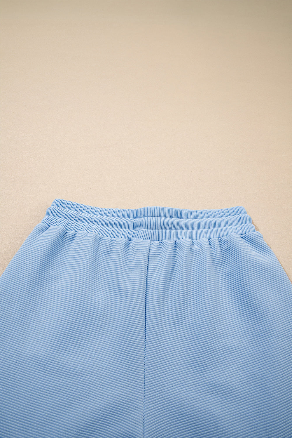 Beau Blue Textured Ruffled Sleeve Zipped Top and Wide Leg Pants Set