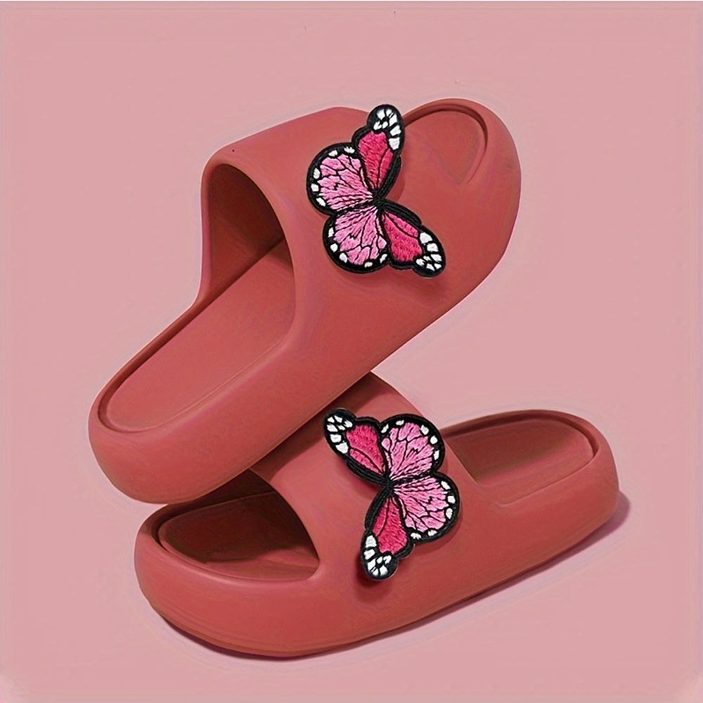 Women'S Stylish Pink Butterfly Slippers - Lightweight EVA, Non-Slip Sole, Perfect for Indoor, Bathroom, and Beach Use, Casual Slip-On Sandals|Playful Accessory|Eva Upper Sandals