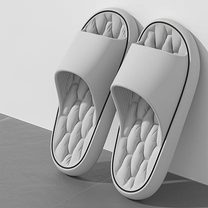 [Comfortable Slides] Comfortable Unisex EVA Slides | Non-Slip Indoor/Outdoor Slippers for Men and Women, Black with White Trim, Textured Sole for Enhanced Grip, Perfect for Home, Bathroom, or Casual Use, House Slippers