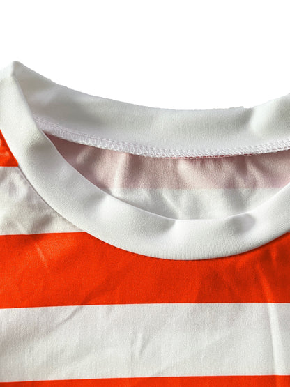 Striped Pattern Skirt Set Outfit - Stylish Crew Neck Short Sleeve Crop Top & Flowy Skirt with Relaxed Fit, Casual and Comfortable Style - Ideal for Spring and Summer, Womens Clothing