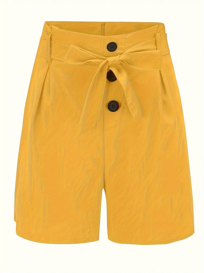 Chic Y2K High Waist Shorts - Solid Button Front, Adjustable Tie Waist - Perfect for Beach & Summer Style - Womens Casual Wear