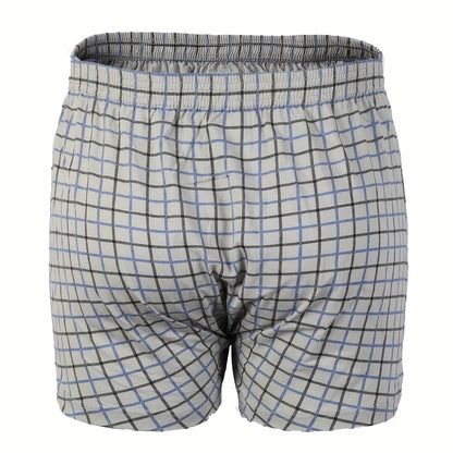 Premium Cotton Men's Plaid Boxers - High-Waist, Button Detail, Comfort Stretch, Easy Care, Casual & Stylish