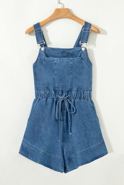 Sky Blue Buckle Straps Bib Style Tied Backless Flared Denim Overall