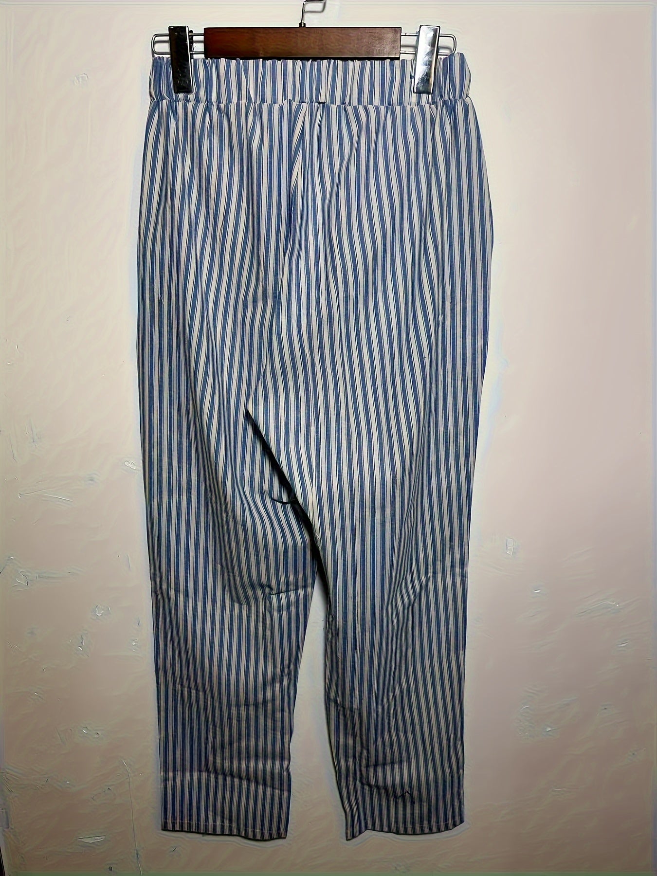 Striped Slant Pocket Drawstring Pants, Casual Pants For Spring & Summer, Women's Clothing