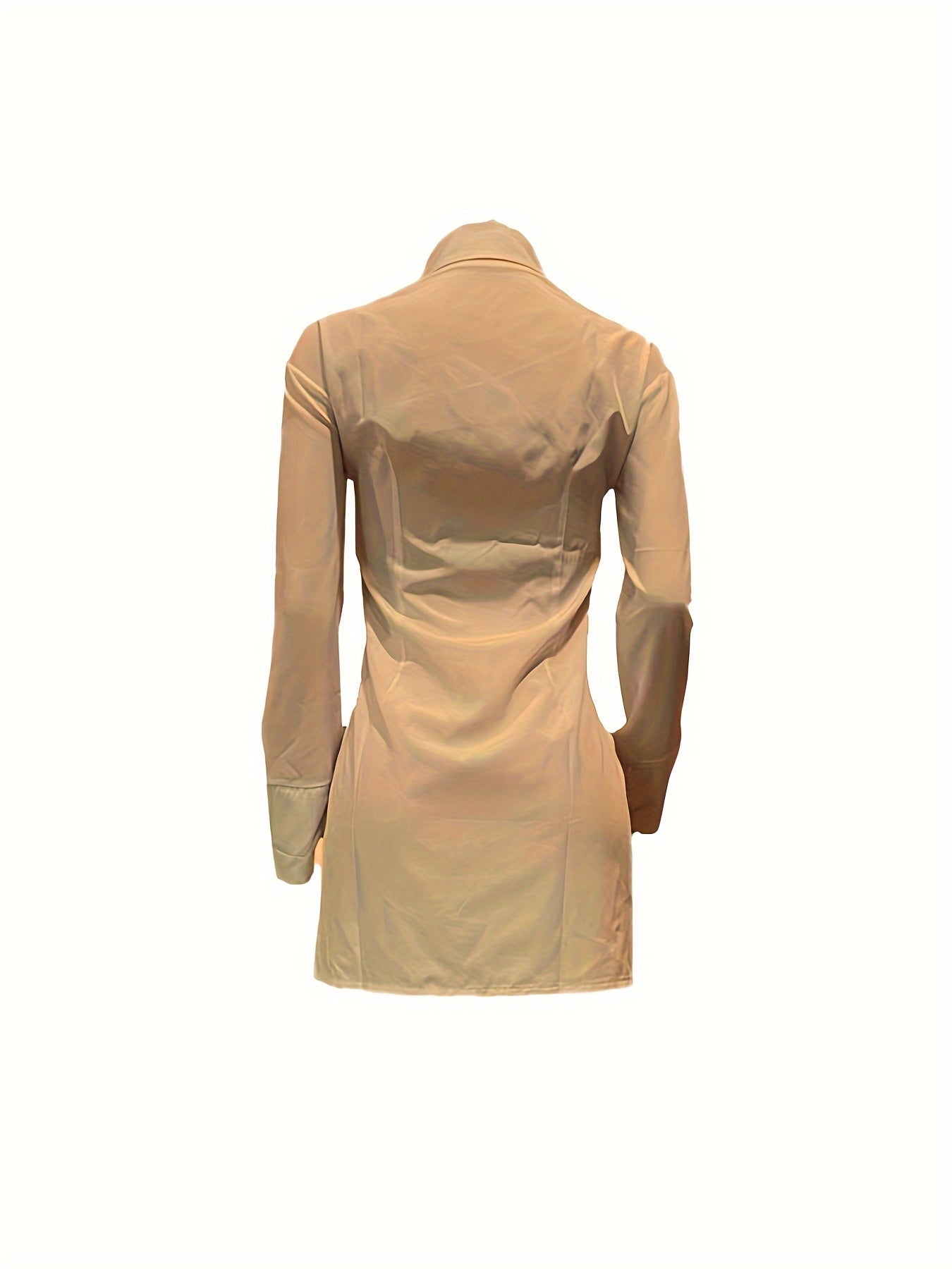 Women's Slim-Fit White Long Sleeve Shirt with Notch Lapel & Side Slit - Solid Color Button-Up Blouse, Machine Washable, Versatile for Casual & Formal Wear, Ladies Blouses