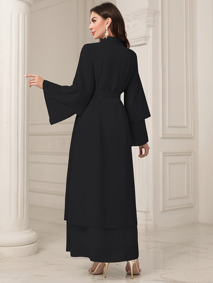 Ramadan Islamic Modest Dress Without Hijab, Long Sleeve Open Front Casual Modest Muslim Dress, Women's Clothing