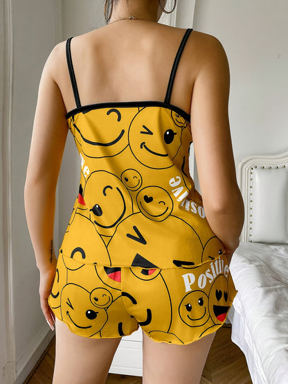 [Cute Pajama Set] Super Cute Printed Pajama Set | A Whimsical Featuring Elastic Waistband Shorts And a Comfortable Loose Top, Perfect for a Delightful And Restful Sleep