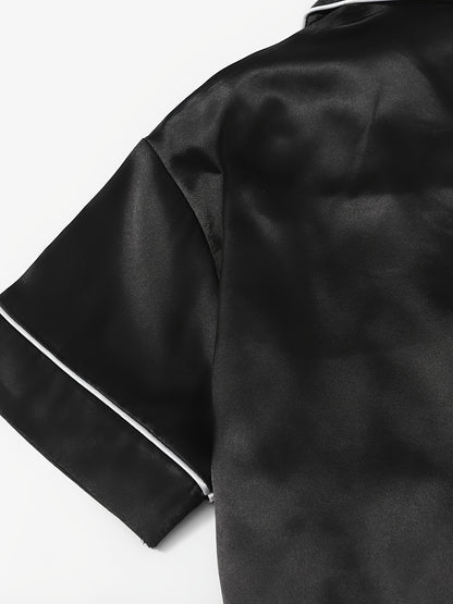 2 Sets of Ultra-Soft Satin Women's Casual Pajama Sets - Short Sleeve Buttons Lapel Top & Shorts with Comfortable Relaxed Fit, Breathable Fabric, and Cozy Sleepwear Experience for a Restful Night's Sleep