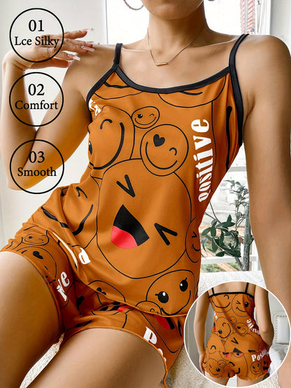 [Cute Pajama Set] Super Cute Printed Pajama Set | A Whimsical Featuring Elastic Waistband Shorts And a Comfortable Loose Top, Perfect for a Delightful And Restful Sleep