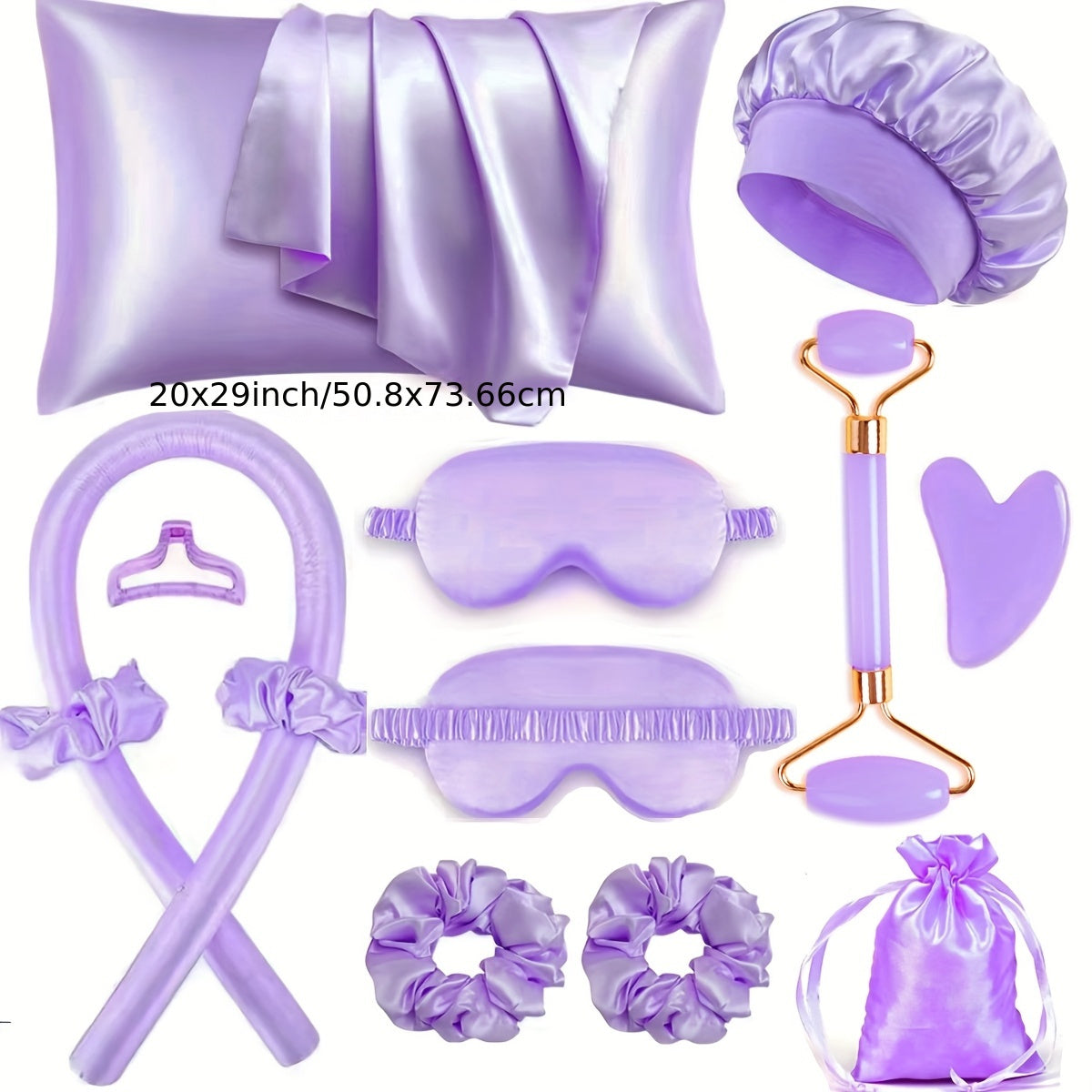 [12pcs Hair Styling Tools Set] 12pcs Hair Styling Tools Set for Sleeping, Hair Roller and Face Massager, 1pc Satin Pillowcase for Hair and Skin Queen Set, Satin Heatless Curling Set, Overnight Hair Curlers,1pc Soft Eye Mask f