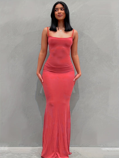 Women's Casual Lounge Slip Long Dress, Sexy Sleeveless Backless Bodycon Maxi Dress, Women's Clothing