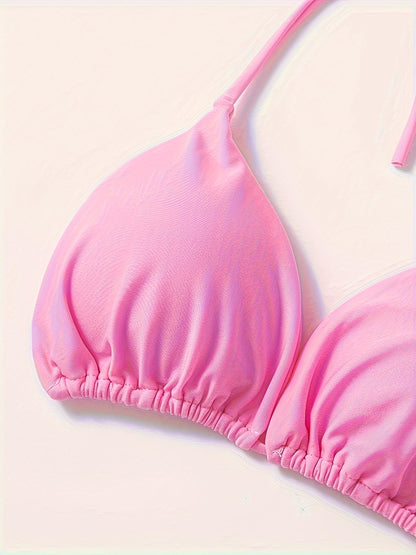 Women's 2 Piece Set Bikini, Halter Bra, V String Bottoms, Women's Swimwear & Clothing