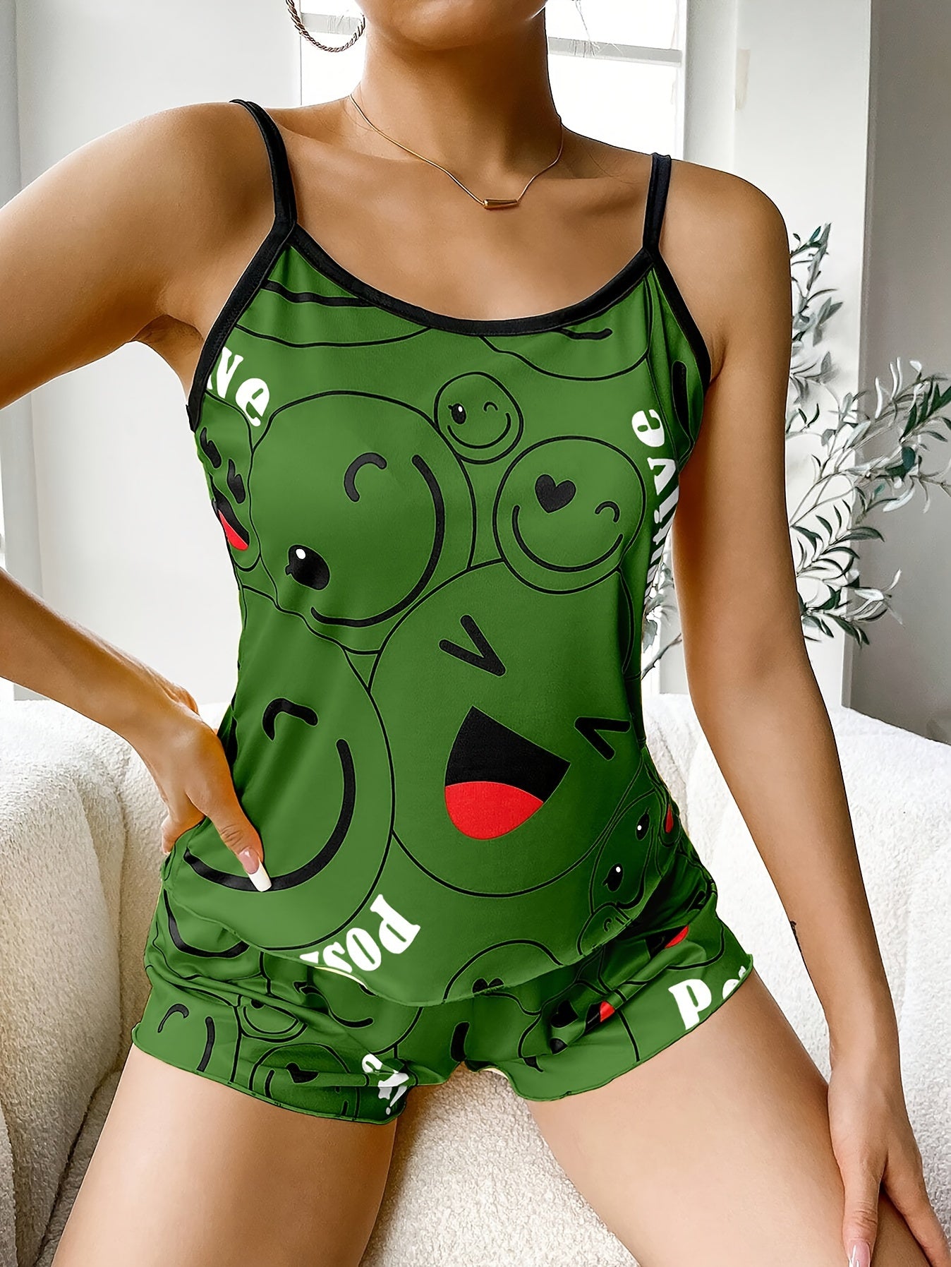 [Cute Pajama Set] Super Cute Printed Pajama Set | A Whimsical Featuring Elastic Waistband Shorts And a Comfortable Loose Top, Perfect for a Delightful And Restful Sleep