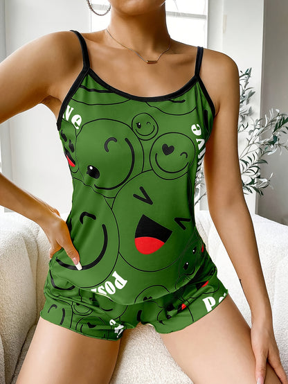 [Cute Pajama Set] Super Cute Printed Pajama Set | A Whimsical Featuring Elastic Waistband Shorts And a Comfortable Loose Top, Perfect for a Delightful And Restful Sleep