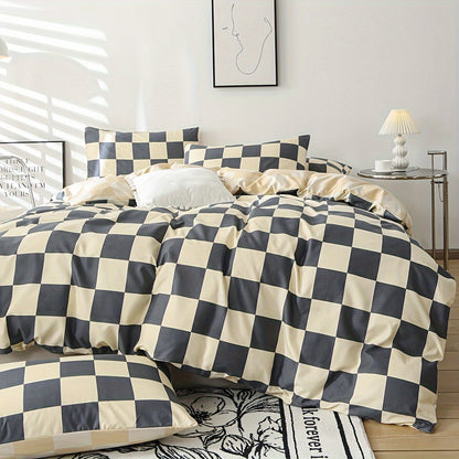 3pcs Checkered Duvet Cover Set, Bedding Set For Bedroom, Guest Room (1*Duvet Cover + 2*Pillowcases, Without Core)