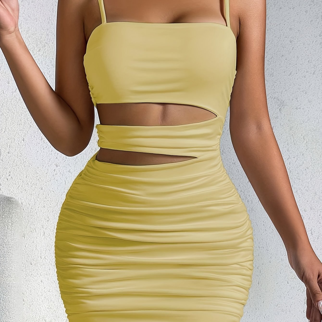 Y2K Solid Hollow Bodycon Cami Dress, Sexy Spaghetti Dress For Spring & Summer, Women's Clothing