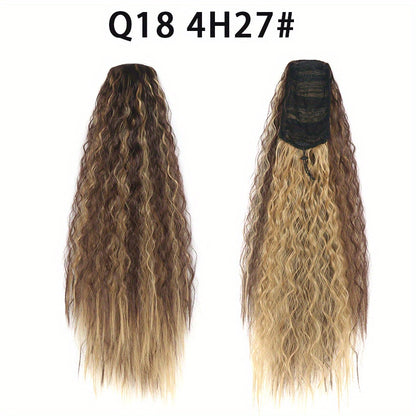 Long Curly Drawstring Ponytail For Women, 55.88cm Black Curly Ponytail Hair Extension, Synthetic Clips In Drawstring Ponytail For Daily Use (Natural Black)