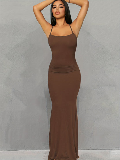 Women's Casual Lounge Slip Long Dress, Sexy Sleeveless Backless Bodycon Maxi Dress, Women's Clothing