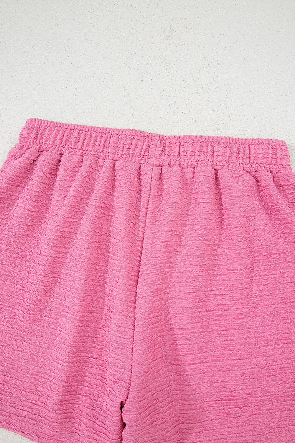 Pink Textured V Neck T Shirt and Shorts Set