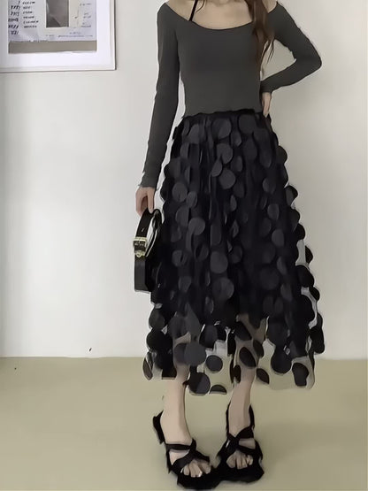 Applique High Waist Skirts, Elegant Maxi Skirts For Spring & Summer, Women's Clothing