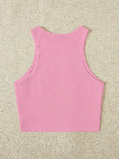 Vibrant Cherry Print Crew Neck Tank Top - Elegant Geometric Pattern, Mid Elasticity, Semi-Sheer, Polyester Knit Fabric, Perfect for Spring & Summer, Womens Casual Sleeveless Crop Top for Everyday Wear