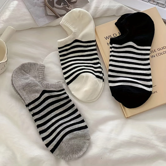 4 Pairs of Comfortable Invisible Striped Low Cut Socks - No Show & Liner Socks for Women with Simple, Lightweight, Breathable Design - Perfect for Casual Wear, Sports, and Dressing Up