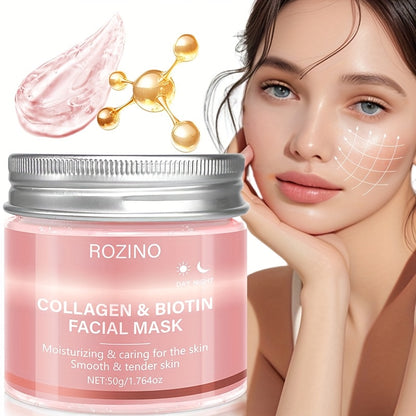 50gbiotin collagen day and night mask, moisturizing, keep the Light Beige hydrated and full, firming the Light Beige, brightening the Light Beige, smoothing the Light Beige, making the Light Beige look younger, suitable for d