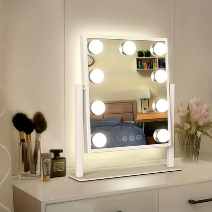 Makeup Mirror with Lights, Hollywood Makeup Mirror with 3 Color Modes and 9 Adjustable LED Bulbs, Zoom in 360° Rotation Touch Control