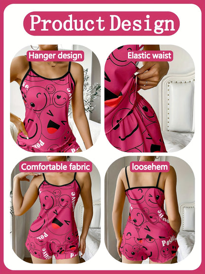 [Cute Pajama Set] Super Cute Printed Pajama Set | A Whimsical Featuring Elastic Waistband Shorts And a Comfortable Loose Top, Perfect for a Delightful And Restful Sleep