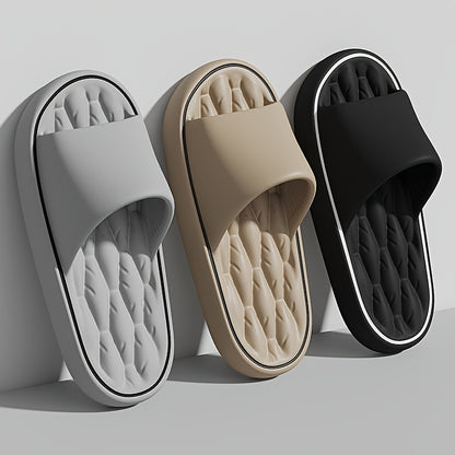 [Comfortable Slides] Comfortable Unisex EVA Slides | Non-Slip Indoor/Outdoor Slippers for Men and Women, Black with White Trim, Textured Sole for Enhanced Grip, Perfect for Home, Bathroom, or Casual Use, House Slippers