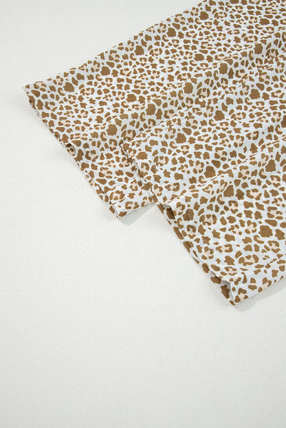 Khaki Leopard Drawstring Elastic Waistband Loose Pants