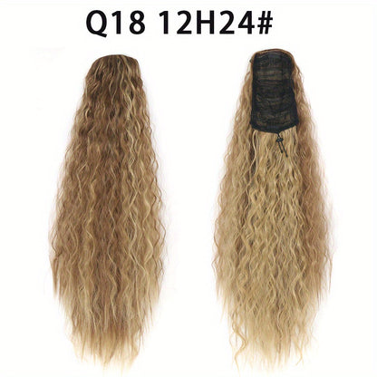 Long Curly Drawstring Ponytail For Women, 55.88cm Black Curly Ponytail Hair Extension, Synthetic Clips In Drawstring Ponytail For Daily Use (Natural Black)