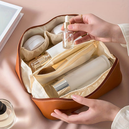 Spacious Luxurious PU Leather Makeup Organizer - Large Capacity, Waterproof, Multi-Functional Travel Storage for Beauty Tools - Ideal Shower-Resistant Cosmetic Case for Women