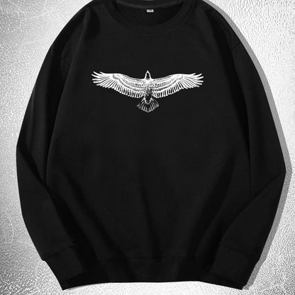 Big Eagle Print Men's Crew Neck Long Sleeve Sweatshirt, Casual Wear, Men's Clothing