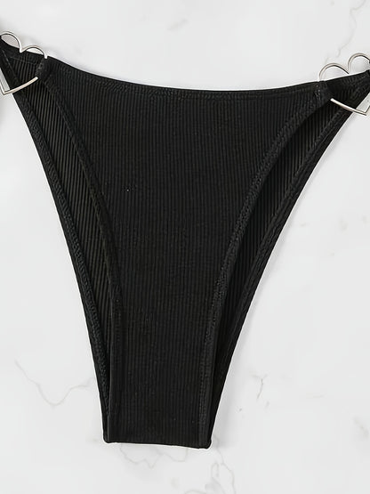 Solid Color Sexy 2 Piece Set Bikini, Halter Neck Backless Heart-Linked High Cut Swimsuits, Women's Swimwear & Clothing