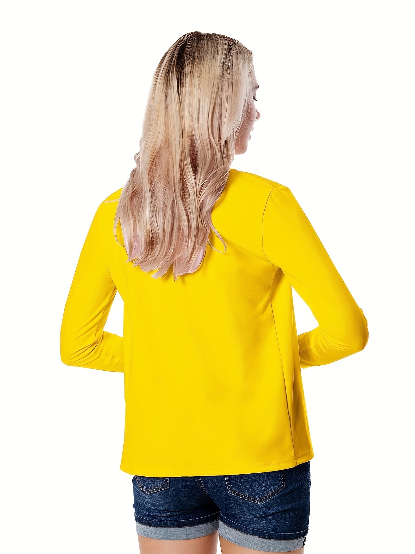 Solid Open Front Blazer, Casual Long Sleeve Blazer For Office & Work, Women's Clothing