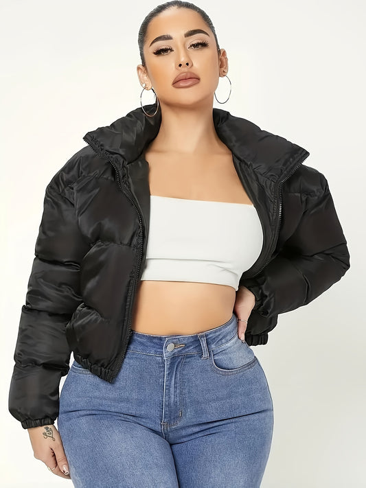 Solid Color Zipper Front Slim-Fit Jacket, Y2K Long Sleeved Crop Jacket, Women'S Wear