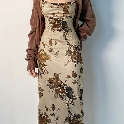 Floral Print Ruched Dress, Sexy Spaghetti Strap Bodycon Dress, Women's Clothing