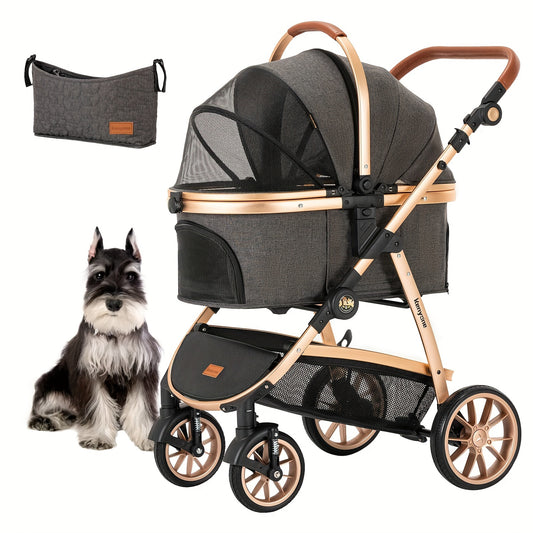 3-in-1 Kenyone Luxury Pet Stroller - Medium Small Size Dogs and Cats Carrier - Detachable Puppy Kitty Doggie Travel System with Large Space and Comfortable Ride