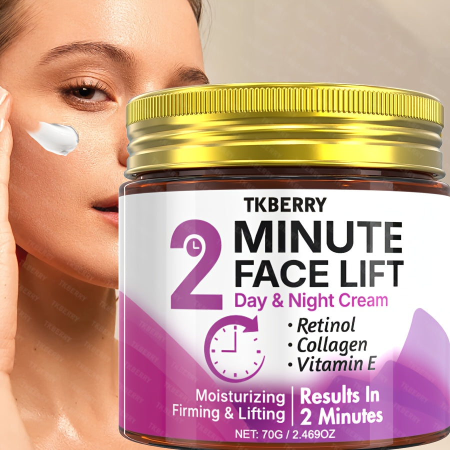 2-Minute Face Lift Day & Night Cream - Collagen Lift & Tight Face Cream with Retinol, Collagen, Turmeric, Hyaluronic Acid & Vitamin CE - Moisturizing & Smoothing for All Skin Types - Alcohol-Free, 24-Hour Hydration, Face Loti