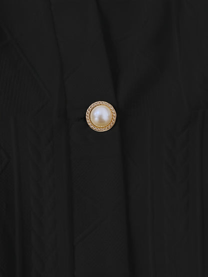 Textured Beaded Button V-neck Jacket, Elegant Long Sleeve Ruffle Hem Outwear For Spring & Fall, Women's Clothing